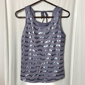 Anthropologie Women's Purple C Keer Sequin Tank Top with Tie Back Size Small